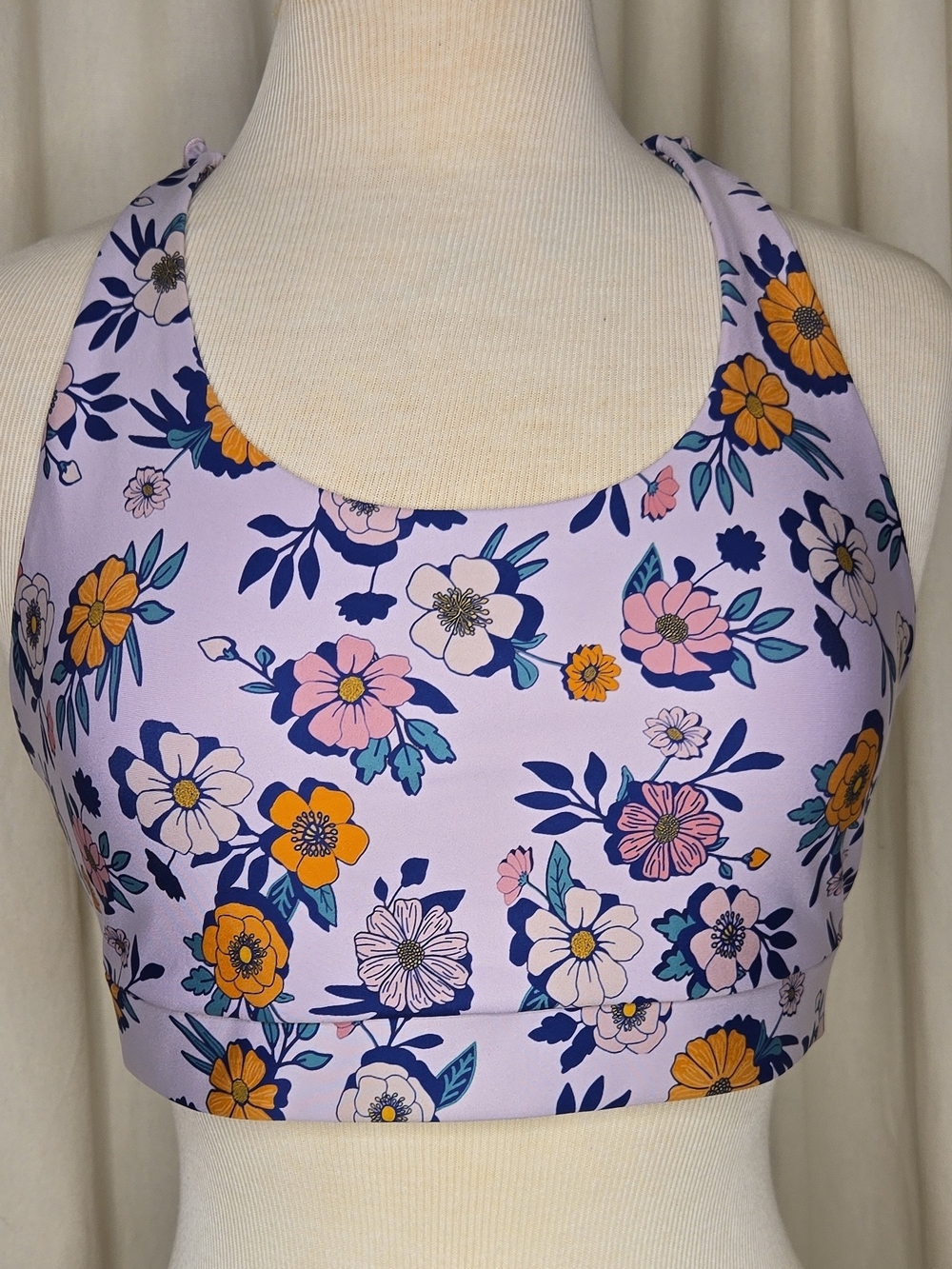 Lavender Floral Scoop-Neck Sports Bodysuit Top